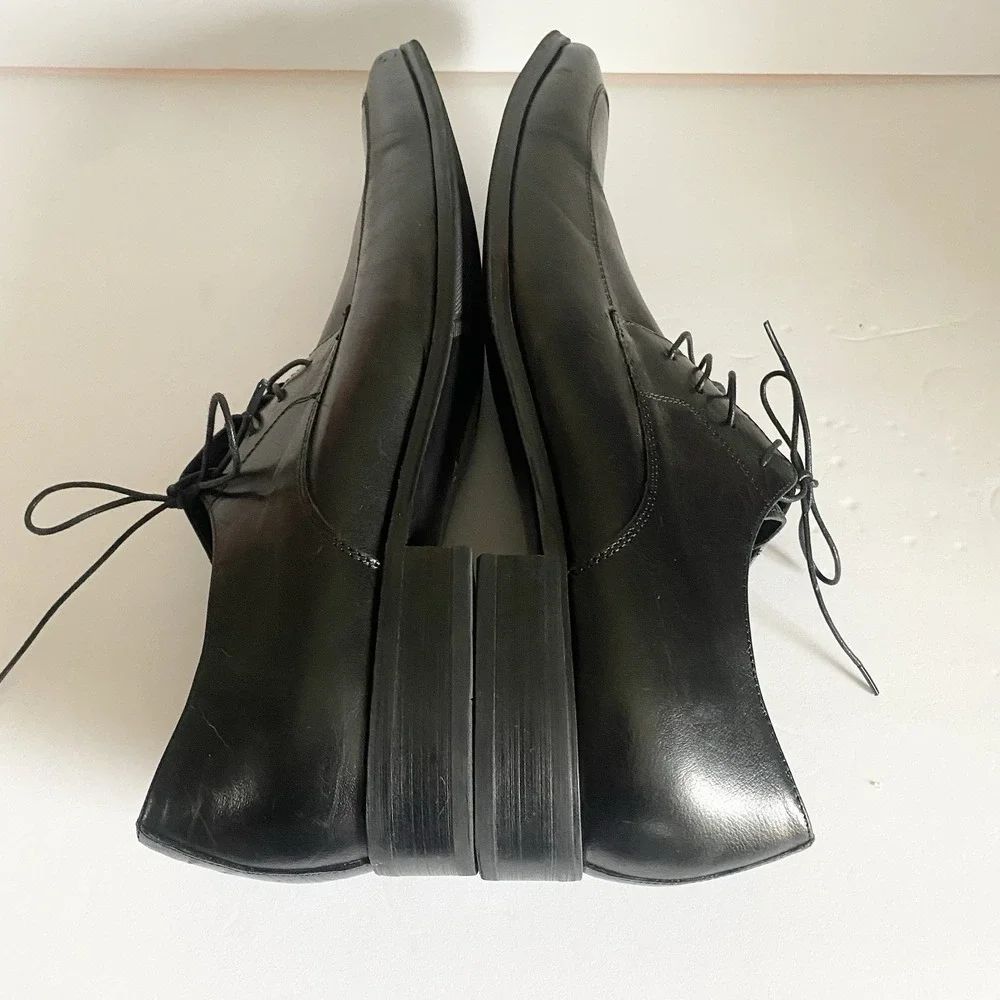 Steve Madden Newton Men's 13M Black Leather Derby Square Toe Lace-Up Shoes Dress